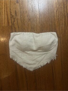 Mideola Cream Strapless Linen-Blend Tube Top